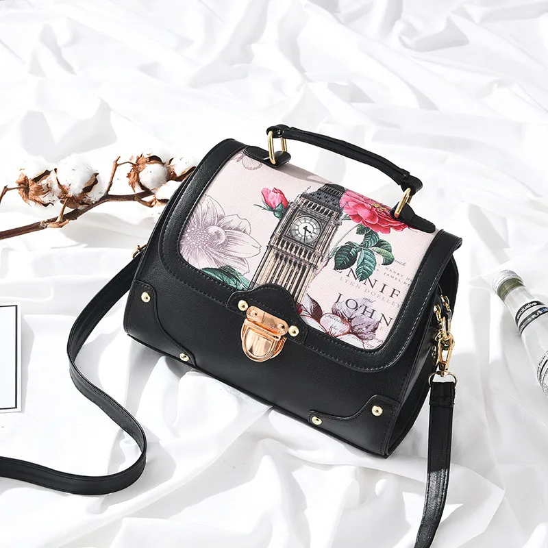 

2018 Ladies Floral Pattern Korean Style Shoulder Bags Women Fahsion PU Leather Crossbody Bag for Girls Casual Totes Hand Bags