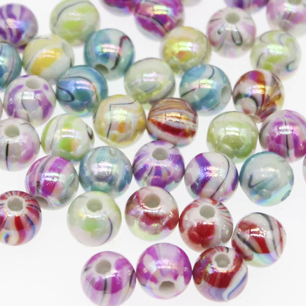 

CHONGAI 100Pcs Acrylic Spacer Beads AB Color Stripe Round Random Mixed Colorful For Jewelry Making 8mm