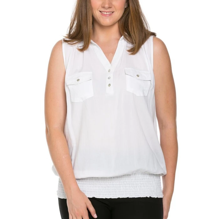 Slim Fit Sleeveless White Blouse Plus Size