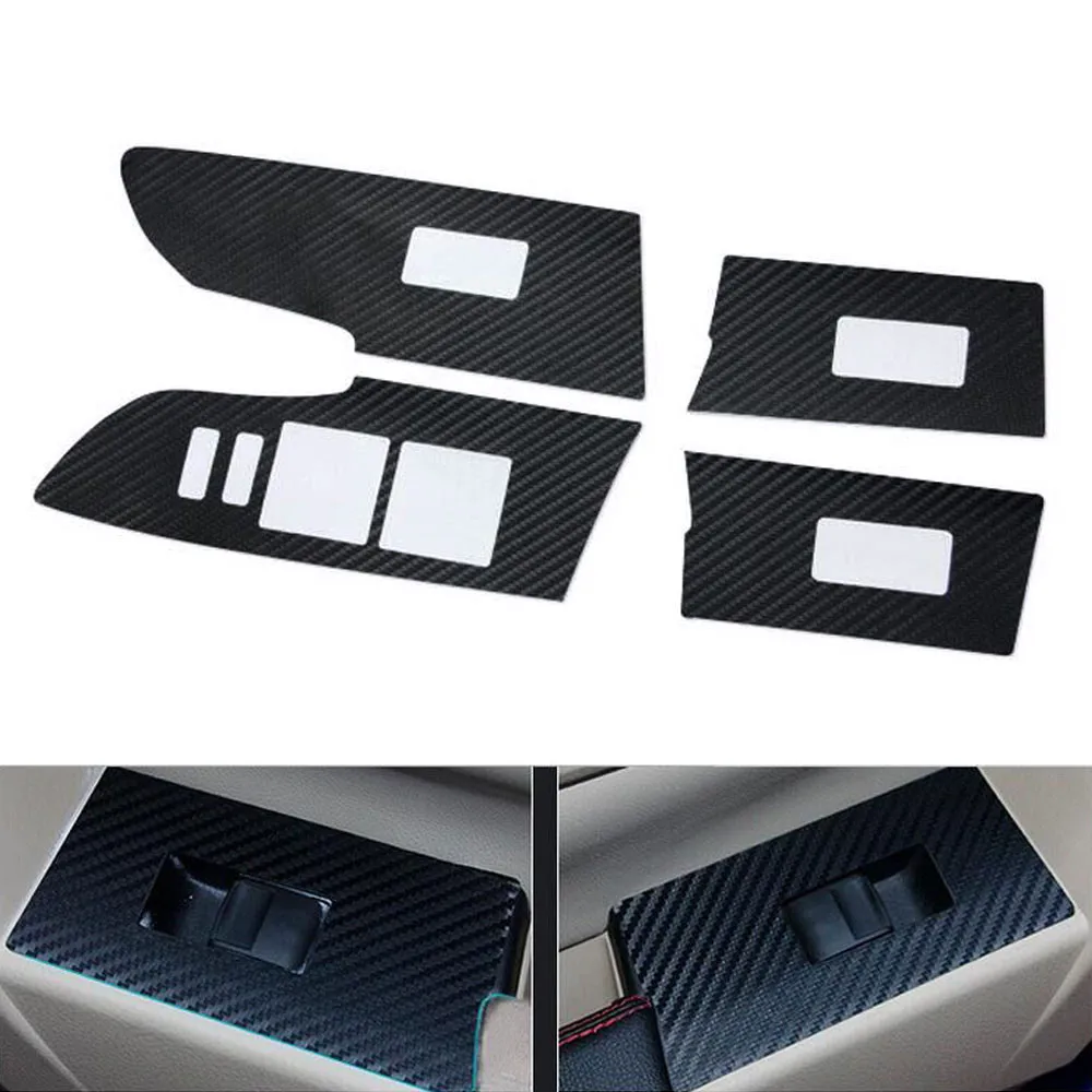 

BBQ@FUKA 4pcs Black Carbon Decal Car Window Left Switch Sticker Cover Trim Fit For toyota Corolla 2014-2016 Car-styling