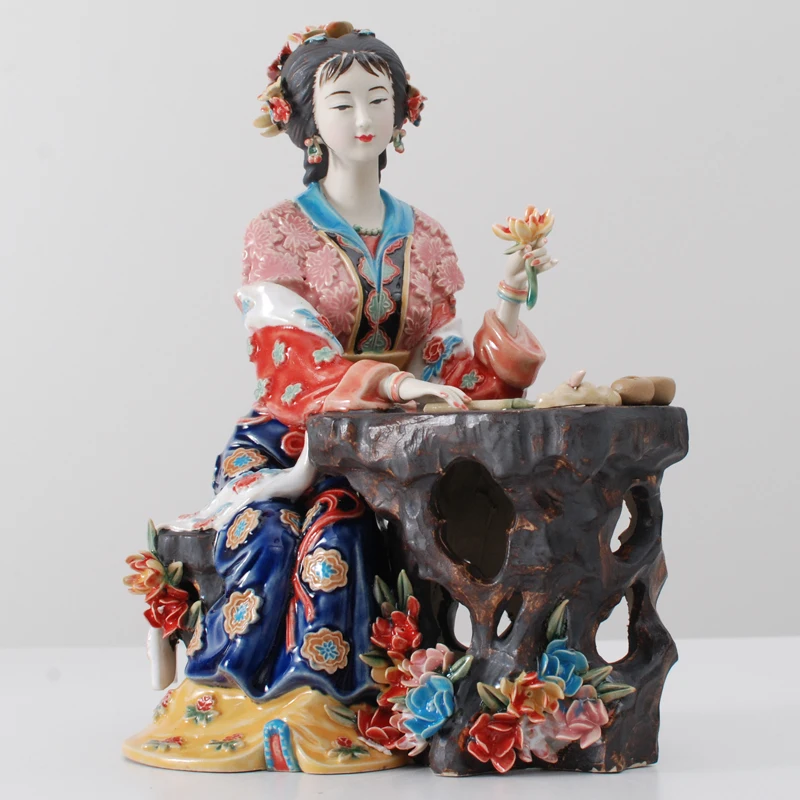 

Classical Painted Art Female Figure Statue Ceramic Antique Chinese Angels Porcelain Figurines Figurative Home Decorations L3391