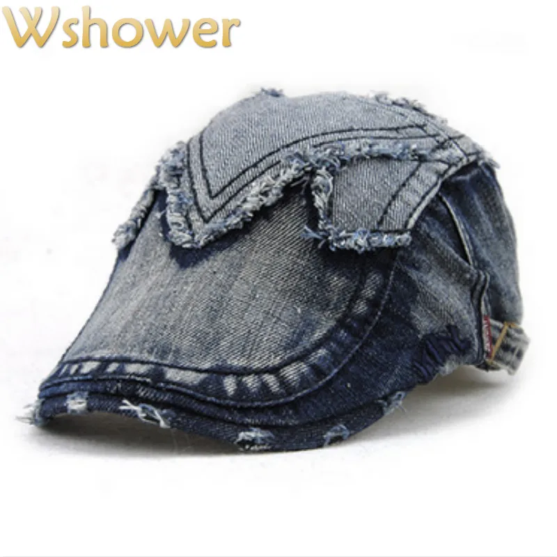 

JAMONT Casual Washed Denim Men Berets Hat Cap Spring Summer Distressed Male Flat Cap Cotton Adjustable Casquette Gorras Bone