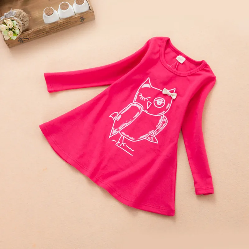 Princess Girls Dress 2016 New Fashion Owl Print Children Long Sleeve Cartoon Baby Girl Cotton Party Dresses For Kids Clothes