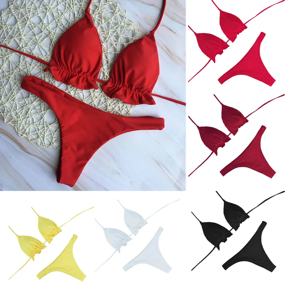 Red Sexy Bikini Set Women Bandage Bathing Suit Brazilian Push-up Bra and Thong Set Swimwear Swimsuit Beachwear