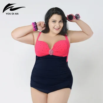 

New Women's Swimming Suit of Large Sizes 2X- 6X One piece Sexy Diamond Beach Dress Back Lace Swimwear for Women without Pad