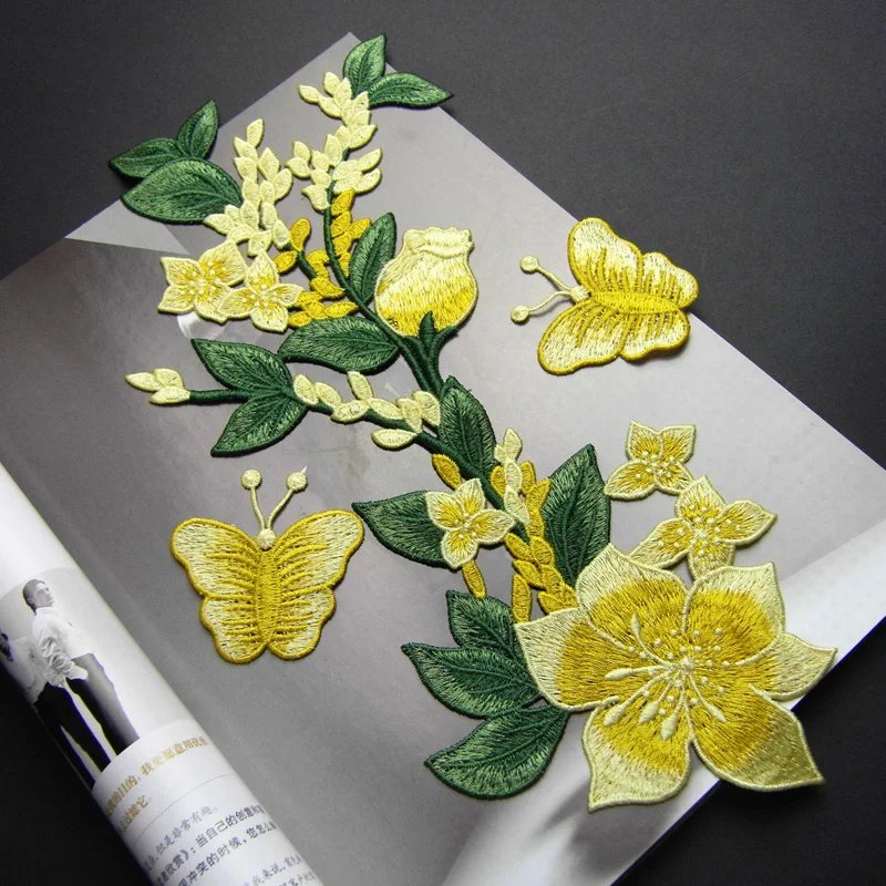

Good quality embroidery Butterfly rose parches,clothing stickers,Dress repair accessories