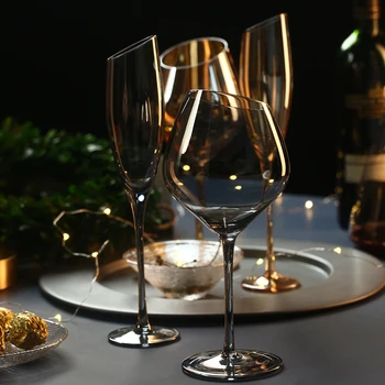 

Creative Crystal Glass Champagne Flutes Electroplated Amber smoke gray wine glass Household goblet wedding Wine Glasses Drinkwar