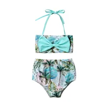 Детские бикини для маленькой девочки, комплект купальных костюмов, бандажный Топ и шортики купальный костюм