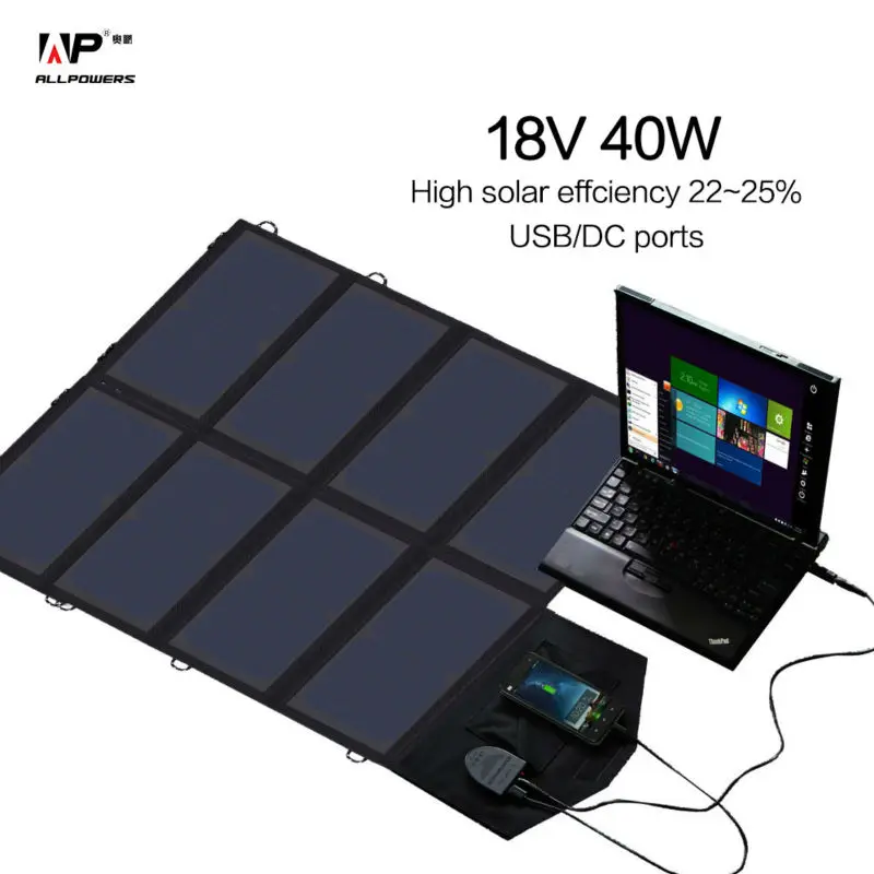 Solar Charger 18V 40W Solar Phone/Tablet/Laptop/Car Battery Charger for