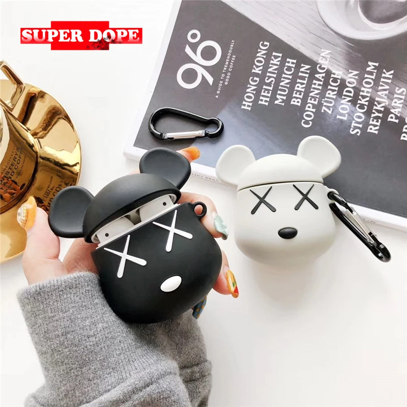 

Fashion style for airpods case silicone cover cartoon KAWS bear black white for airpod case protective Silicone for iphone cases