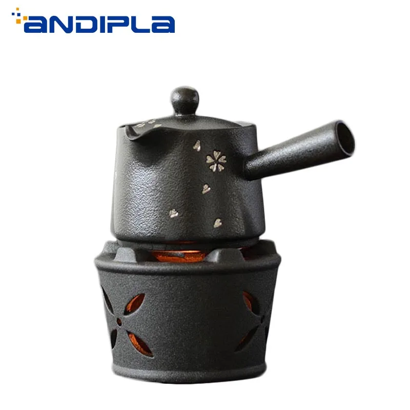 Vintage Black Coarse Pottery Candle Heating Tea Stove and
