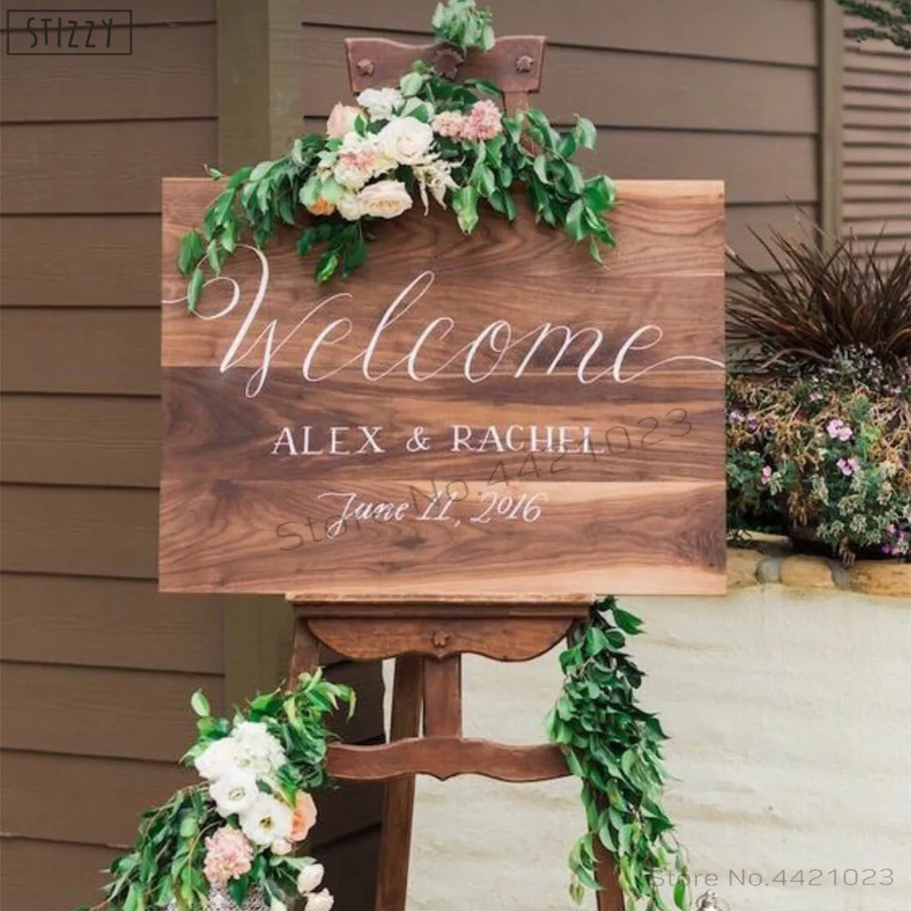 

STIZZY Wall Decal Custom Event Wedding Adhesive Custom Wall Stickers Bride Groom Name Decoration Wallpaper Welcome Sign Decor W9