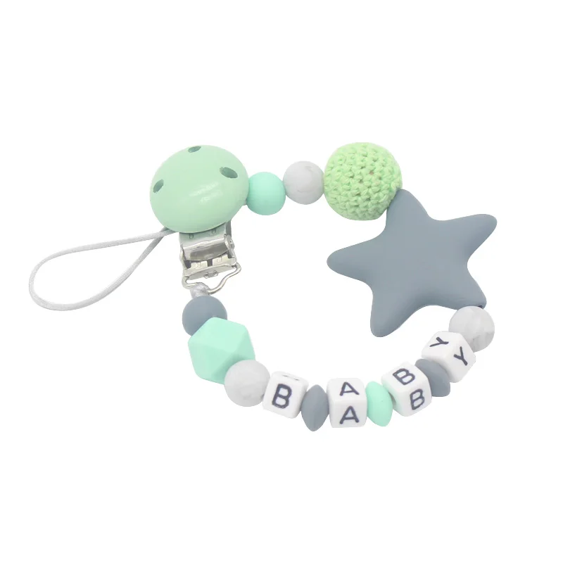 

Five Star Silicone Beads Teething Newborn Baby Feeding Pacifier Clip Chain Nipple Teether Holder Chain