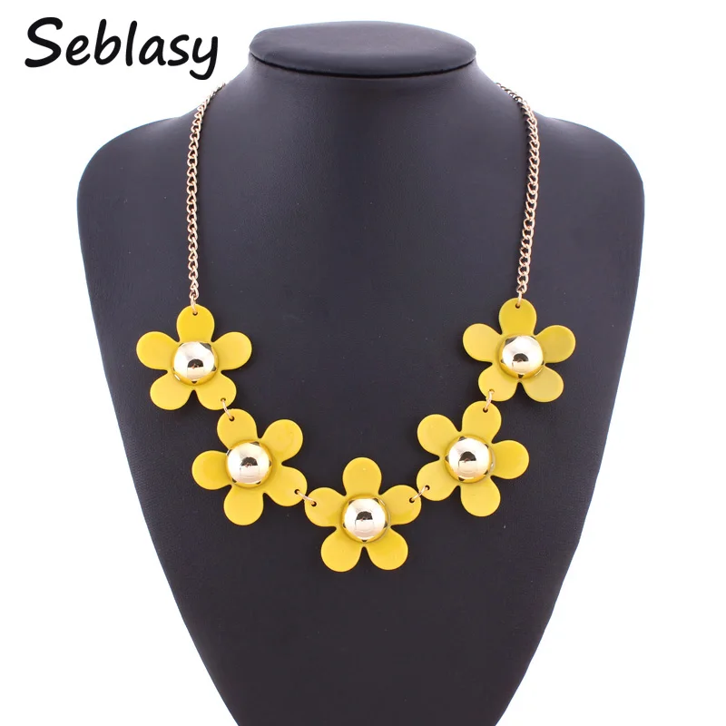 

Seblasy Bohemian Turkish Maxi Resin Fresh Flowers Gold Color Chain Collar Choker Necklaces & Pendants Women Statement Jewelry