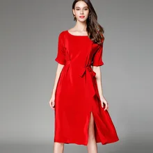Шелковое шифоновое платье размера плюс, летнее платье-рубашка, женское сексуальное Клубное Ретро пляжное платье, свободное праздничное красное повседневное модное платье с поясом