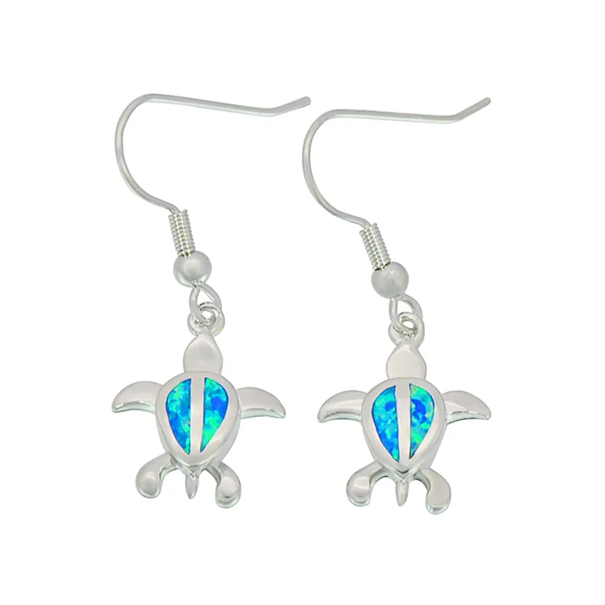 

Female White & Blue Fire Opal Turtle Design Sterling Silver Filled Jewelry Double Earrings For Women EJL171106004
