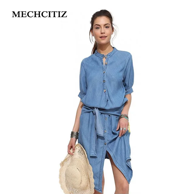 MECHCITIZ 2017 Spring Denim Dress Plus Size Half Sleeve Womens Dresses Fashion Trends Long Ladies MECHCITIZ 2017 Spring Denim Dress Plus Size Half Sleeve Womens Dresses Fashion Trends Long Ladies