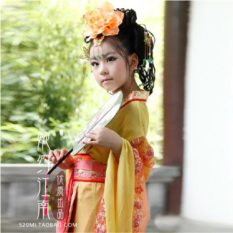 Розовый и голубой 2 цвета династии Тан Древняя китайская костюм принцессы для маленькой девочки фотографии или Stage одежда для сцены