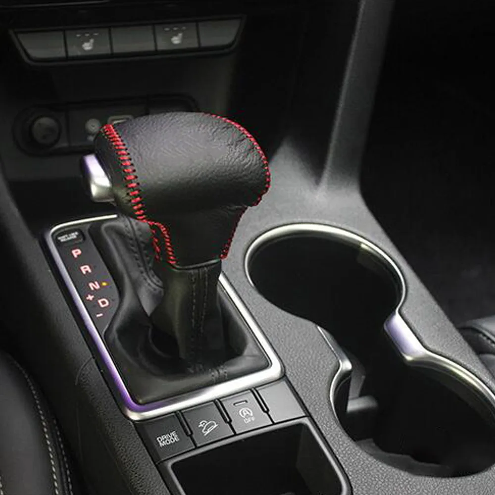 

AUTOMATIC Gear Head Shift Knob Cover Gear Shift Collars Case Cow Leather Cover For Kia Rio K2 Sportage Optima K5 niro 2017 2018