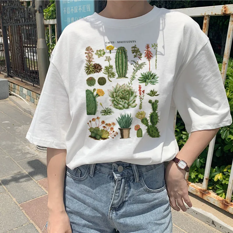 

Flower plant letter ladies women printed graphic shirt cartoon cute Fashion tee shirt ladies summer tops tees t-shirt
