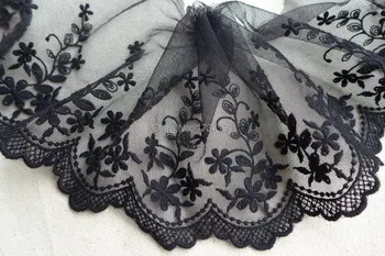 

Black Embroidered Tulle Lace Floral Lace Trim for Altered Couture, Purse bag, Black dress lace 5 yards