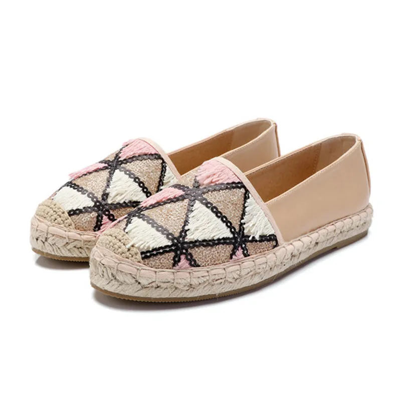 Brand Patchwork Espadrilles Shoes Woman New Comfortable Slip On Women Platform Creepers Flats Ladies Loafers Pink Navy Moccasins (6)