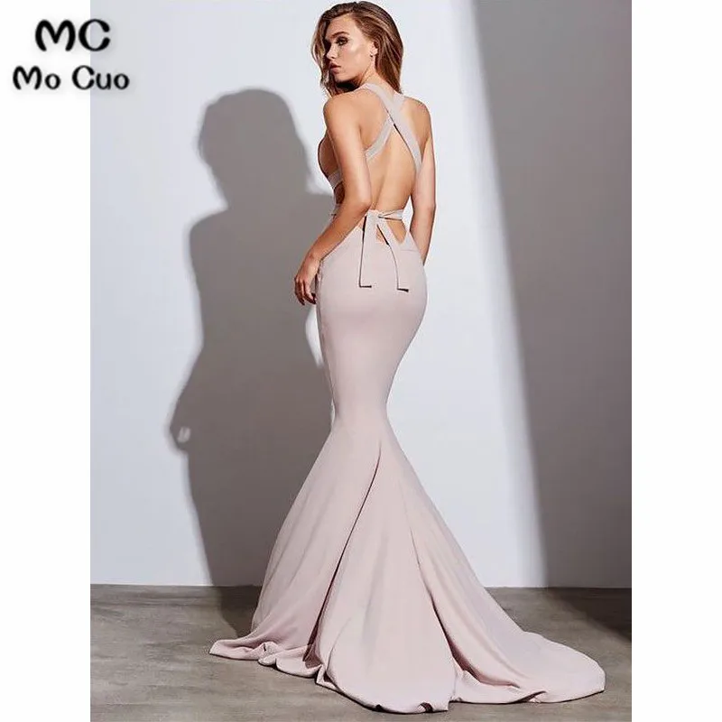 Mermaid V-neck Sleeveless Sweep Brush Train With Ruffles Spandex Dresses 3