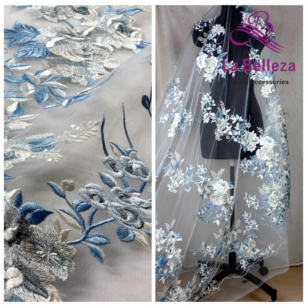 La Belleza 1 ярд Синий Смешанные цвета полиэстер на сетке вышивка Тяжелая