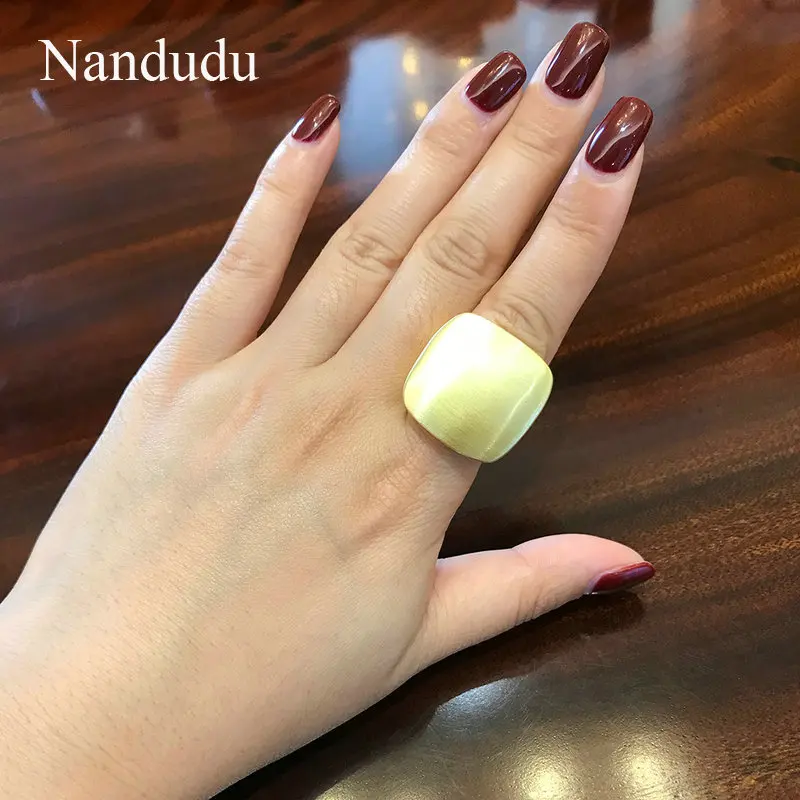 Nandudu Punk Style Copper Brushed Brass Rings Fashion Jewelry Square Shape Yellow& White Gold Color Men Women Unisex Ring Gift