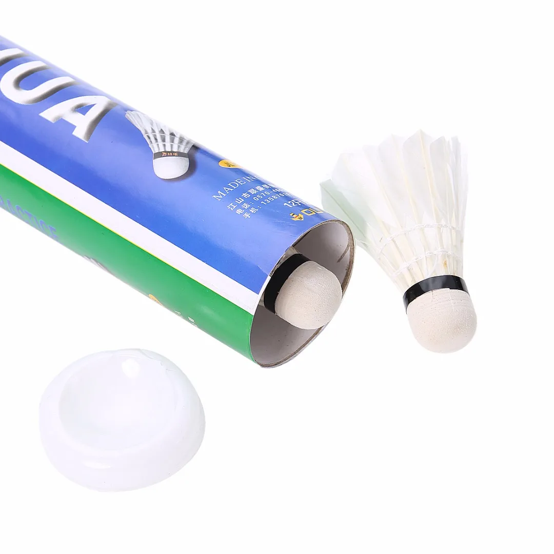 12PCS Badminton Shuttlecocks Outdoor Sport Goose Feather Shuttlecock White For Training Game Flying Stability Durable Balls