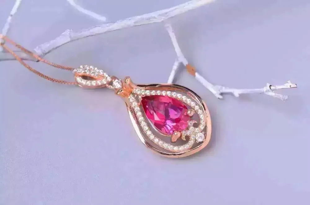 Натуральный розовый топаз Подвески S925 серебро Природный камень капли воды Подвески ювелирных украшений для женщин ожерелье прилагается