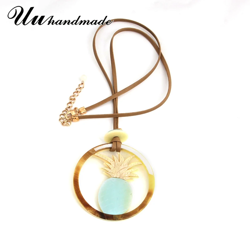 

Long leather chain round pineapple big pendant kolye steampunk pingente bohemian Jewelry For Women feminino Collar Accessories