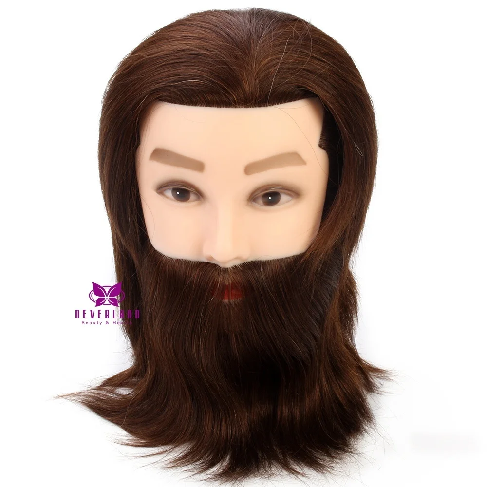 Men Mannequin Training Head 14" Real Hair with Beard Hairdressing