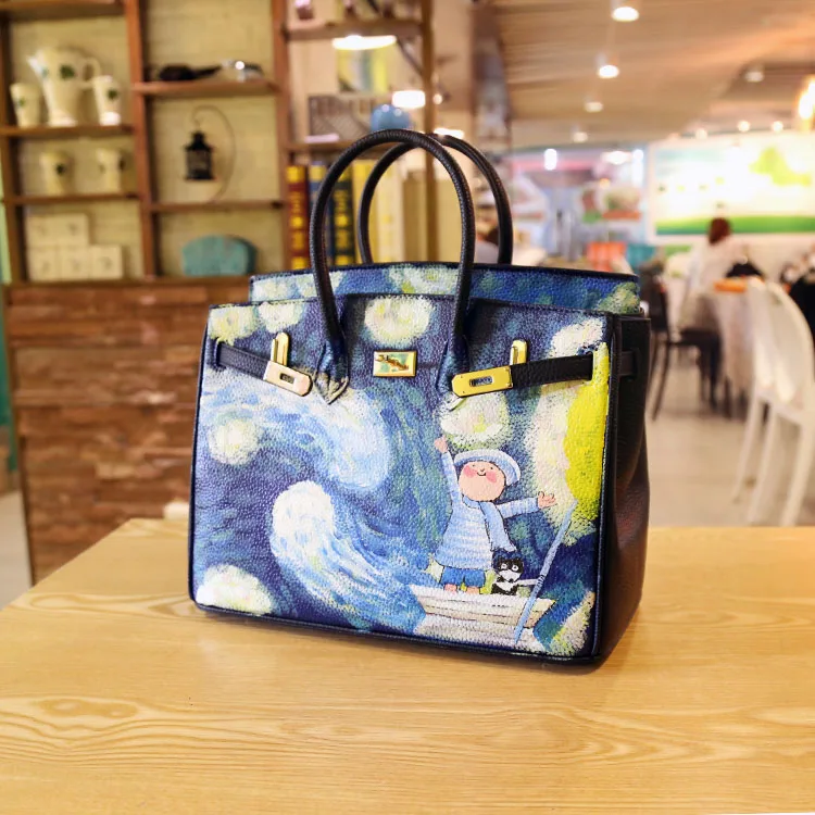 

2019 Women Bag Fashion summer hit the color portable hand-painted Star platinum package ladies large Europe PU Leather Handbags