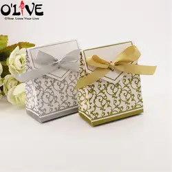 50 шт. Подарочная сумка с золотым принтом Серебряная Свадебная коробочка для сладостей вечерние сувениры упаковочные картонные коробки