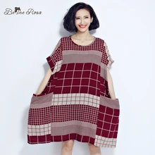 BelineRosa 2017 Large Size Dress Classical Cotton and Linen Plaid Summer Dress Clothes for Pregnant Women Fit 50~90KG TYW0209