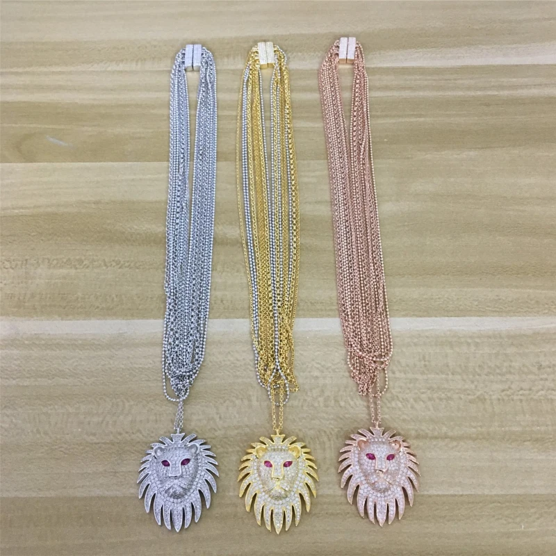 

Personality Lion Necklace 925 Sterling Silver Zircon Fashion Jewelry Fits Monaco Jewelry with Ladies Party Gifts