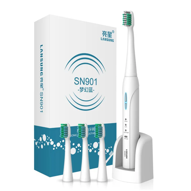 LANSUNG SN901 Ultrasonic Sonic Electric Toothbrush Rechargeable Tooth Brushes With 4 Pcs Replacement Heads Timer Brush
