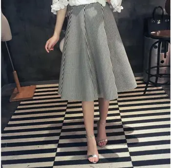 

Black and White Vertical Stripe Women Skirts Tutu Skirt A-Line Elegant Casual High Waist Women Spring Autumn Skirts 2020