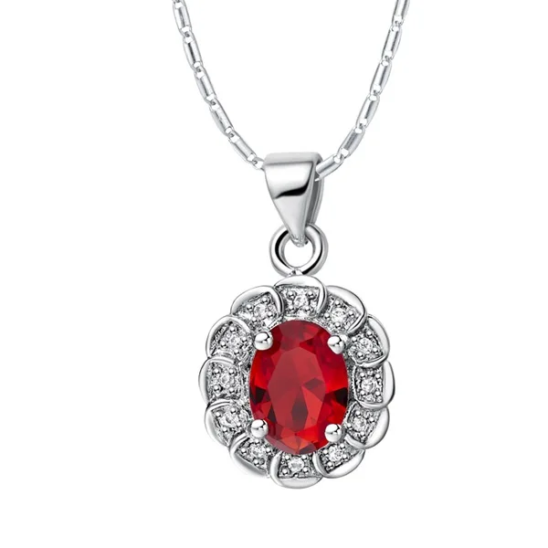 red Crystal Necklaces & Pendants for Women Cubic Zirconia Jewelry 925