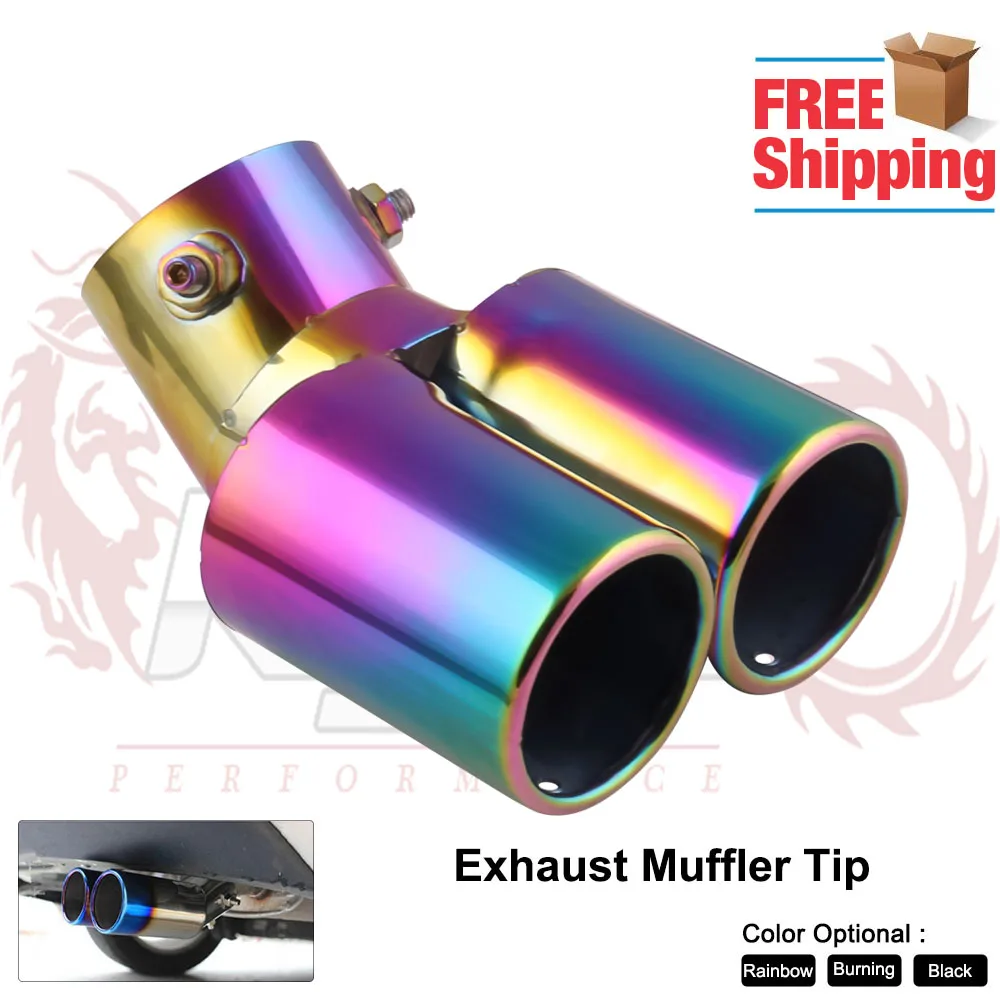 Bend 60MM Car Exhaust Dual Pipe End Tip Stainless Steel Tail Throat High Quality