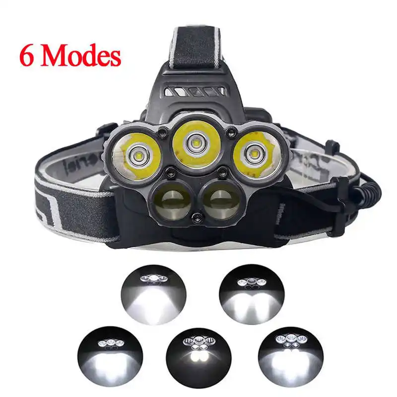 30000LM 6 Modes 5x XM-L T6 led flashlight 18650 Headlamp Head Light Torch lanterna led recarregavel led flashlight head #4A27 (5)