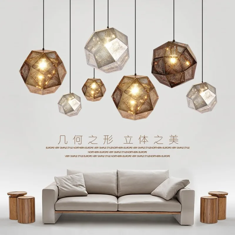 

Modern Replica of Web Etch Geometry Golden Brick Pendant Light Light Shadow For Living Study Kitchen