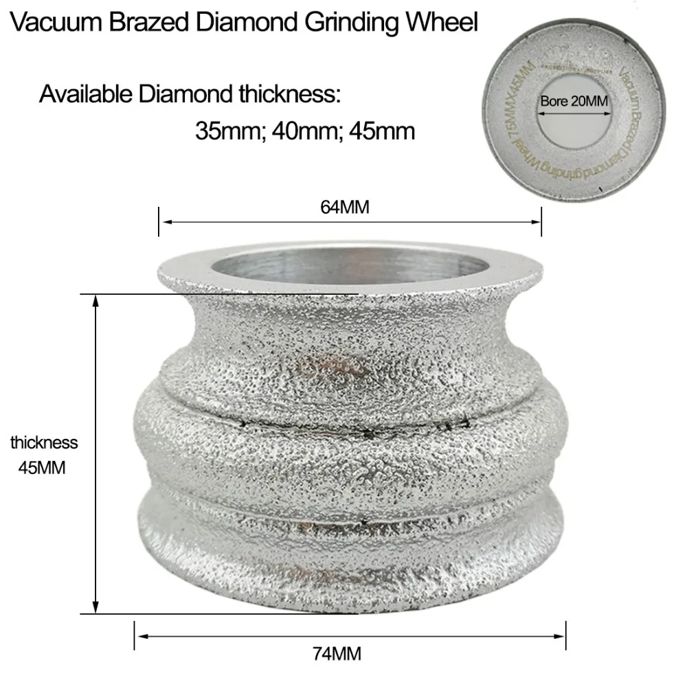 DIATOOL Dia75mmX45mm Diamond Profile Grinding Wheel For Stone, Vacuum Brazed Diamond Grinding Wheel