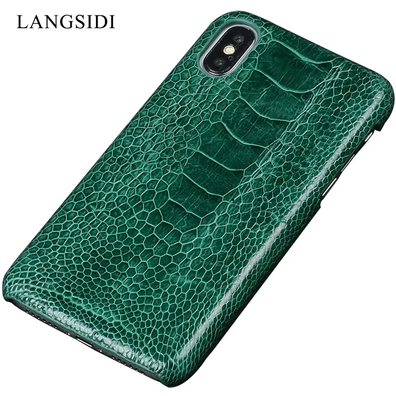 

For iPhone 7 case natural ostrich Genuine Leather protective case for iPhone X XR XS XSMax 6 6S 8 Anti-fall business phone case