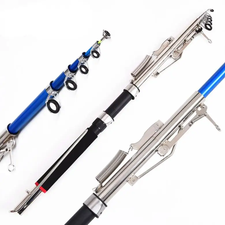 Vara de Pesca Fibra de Vidro Pólo de Pesca para o Mar Automática Inoxidável & Telescópica Rio Lago Piscina Pesca 2.4m 2.7 Aço 4 inoxidável & fibra de vidro telescópica pólo