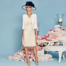 Элегантное платье цвета шампанского с рукавами до локтя, облегающее платье для матери невесты, кружевное Женское Платье До Колена