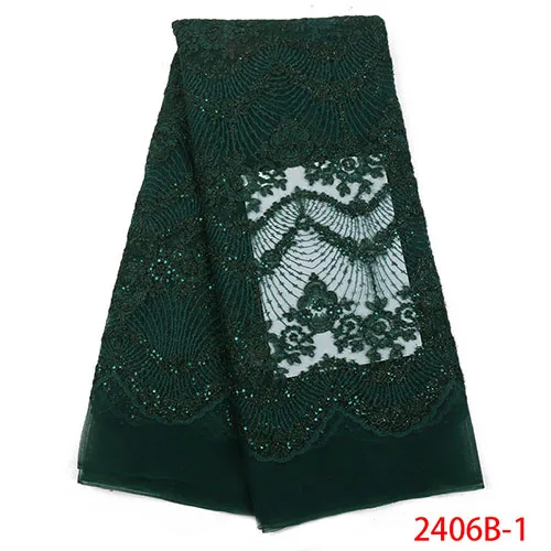 

African Latest Green Embroidery New Bridal Wedding Dress Tulle Trimming Fancy Lace Fabric QF2406B-1