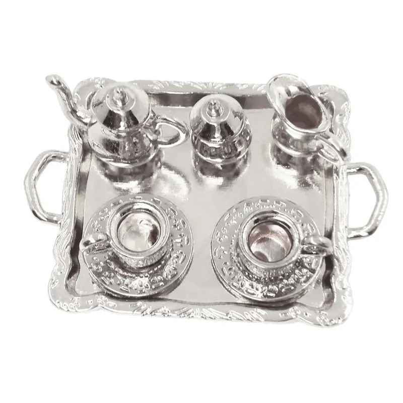1: 12 Dollhouse Furniture Miniature Dining Ware Toy 8 Pcs Metal Tea Set Teapot Cup Plate Length 6.5cm 1: 12 Dollhouse Furniture Miniature Dining Ware Toy 8 Pcs Metal Tea Set Teapot Cup Plate Length 6.5cm