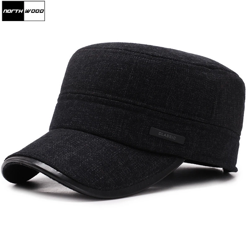 

[NORTHWOOD] 2019 Classic Thicker Mens Winter Hat Warm Military Hats For Men Adjustable Flat Top Caps
